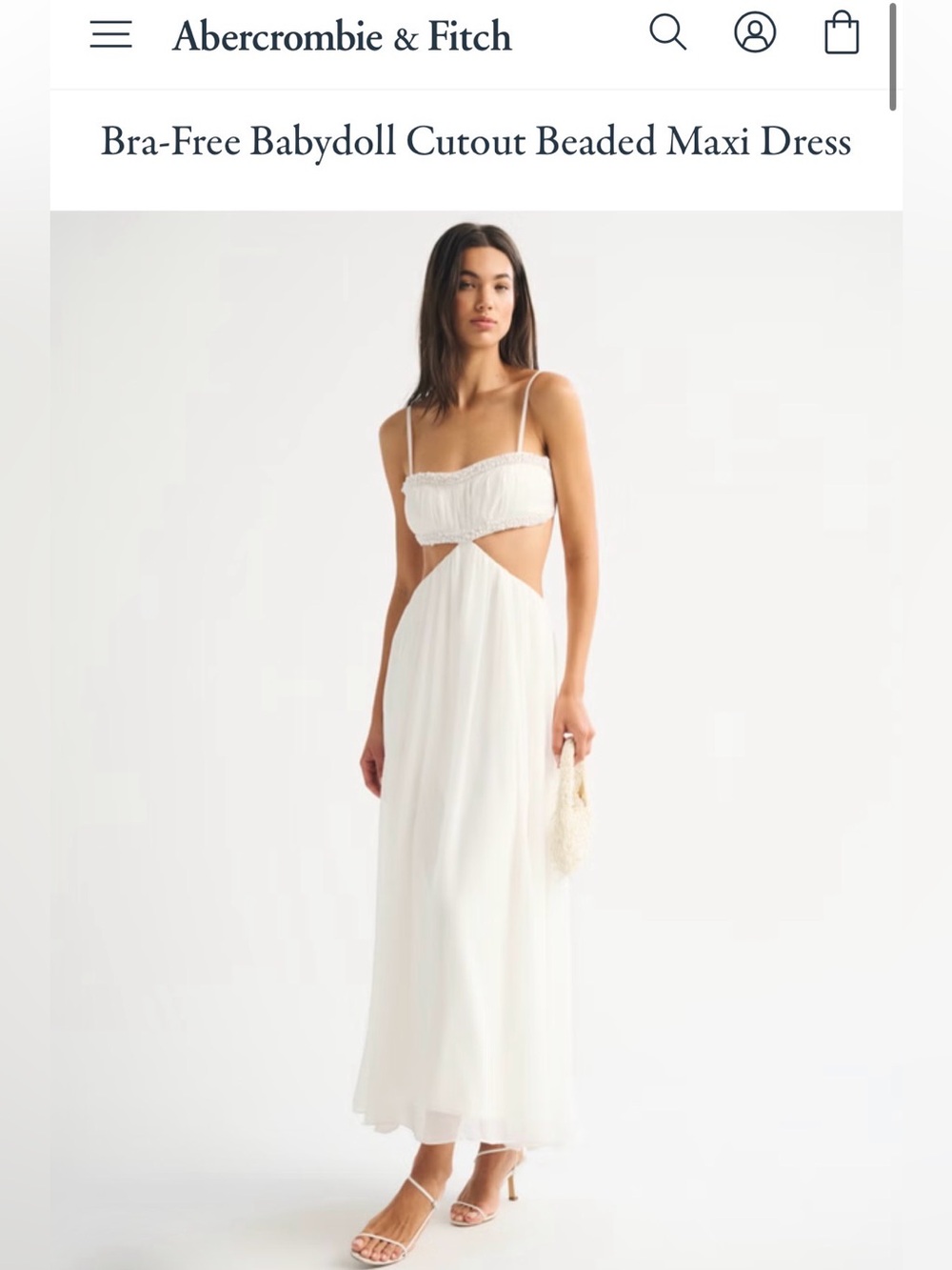 Abercrombie & Fitch White Babydoll Cutout Beaded Maxi Dress